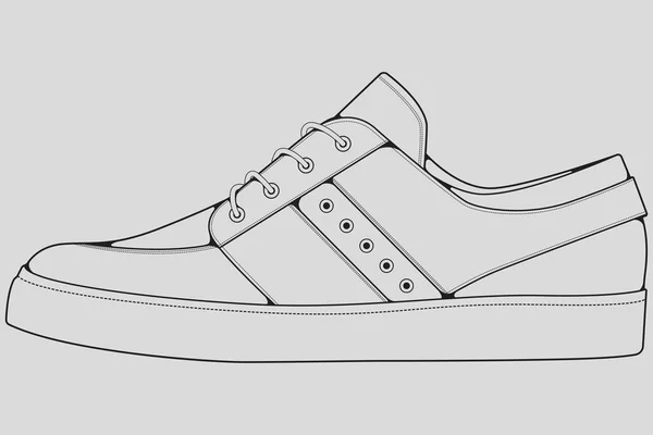 Shoes Sneaker Outline Drawing Vector Sneakers Drawn Sketch Style Black — Stock Vector