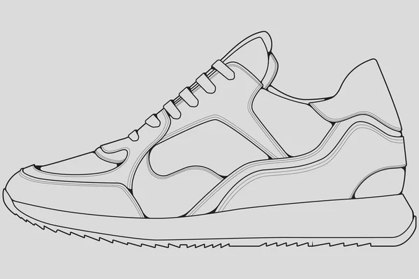 Scarpe Sneaker Contorno Disegno Vettore Sneakers Disegnato Stile Schizzo Linea — Vettoriale Stock