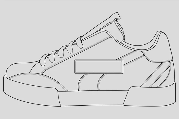 Schoenen Sneaker Outline Tekening Vector Sneakers Getekend Een Schets Stijl — Stockvector