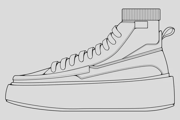 鞋运动鞋轮廓绘制矢量 拖鞋草图样式 黑线运动鞋训练器模板轮廓 矢量画图 — 图库矢量图片