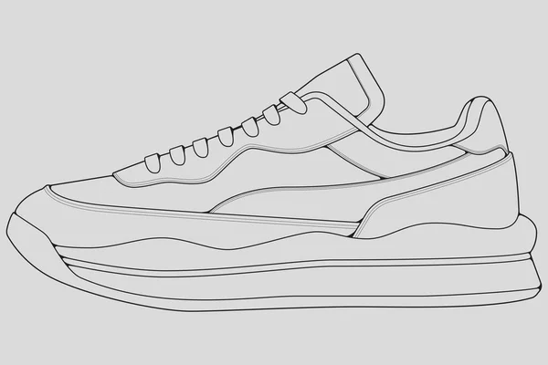 Schoenen Sneaker Outline Tekening Vector Sneakers Getekend Een Schets Stijl — Stockvector