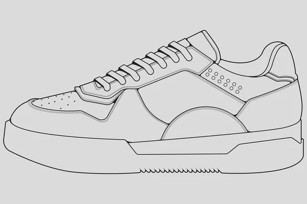 Scarpe Sneaker Contorno Disegno Vettore Sneakers Disegnato Stile Schizzo Linea — Vettoriale Stock