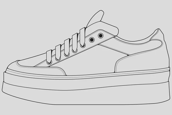 Scarpe Sneaker Contorno Disegno Vettore Sneakers Disegnato Stile Schizzo Linea — Vettoriale Stock