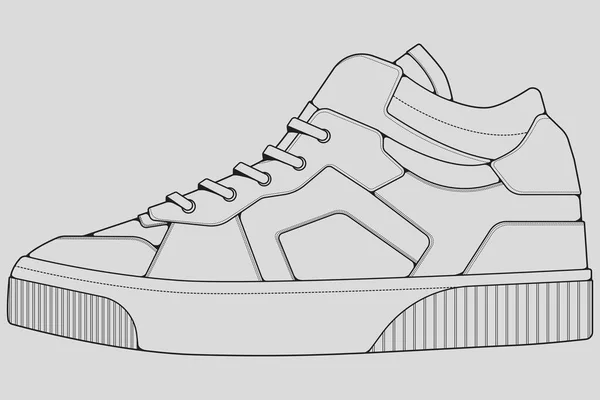 Sandal Sepatu Sneakers Garis Luar Vektor Gambar Sneakers Digambar Dalam - Stok Vektor