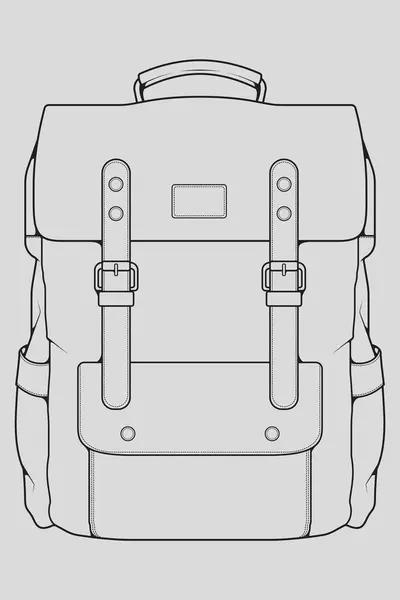 バックパックのアウトライン図面ベクトル スケッチスタイルのバックパックのセット トレーナーテンプレートの概要 ベクトルイラスト — ストックベクタ