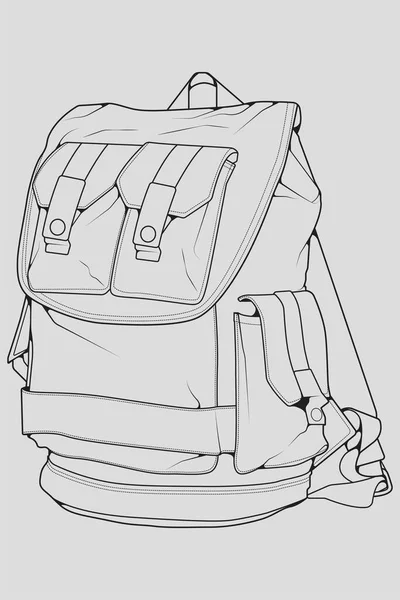 Backpack Outline Drawing Vector Set Backpack Sketch Style Trainers Template — Stock Vector