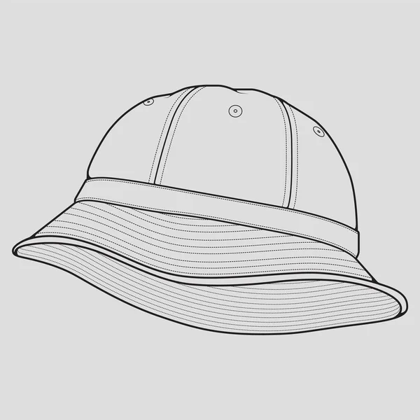Bucket Hat Outline Zeichenvektor Bucket Hat Skizzenstil Trainer Template Outline — Stockvektor