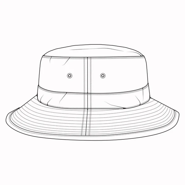 Kova Şapka Çizim Vektörü Çizim Tarzında Kova Şapka Antrenör Şablonu — Stok Vektör