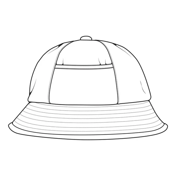 Bucket Hat Outline Zeichenvektor Bucket Hat Skizzenstil Trainer Template Outline — Stockvektor