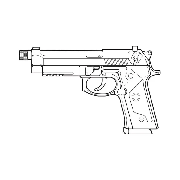 Estilo Arte Línea Armas Fuego Pistola Tiro Ilustración Armas Línea — Archivo Imágenes Vectoriales
