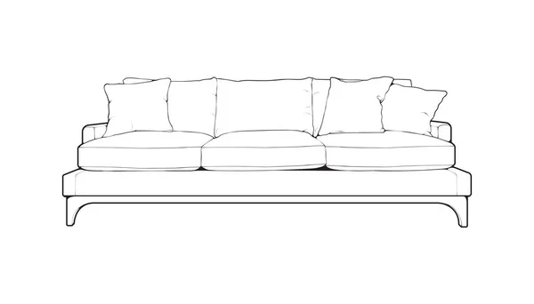 Sofa Couch Line Art Illustrator Outline Furniture Living Room Vector — Stock Vector