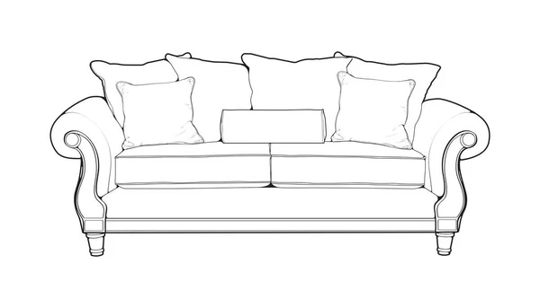 Sofa Couch Line Art Illustrator Outline Furniture Living Room Vector — Stock Vector