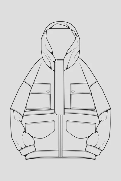 Ветровка Куртка Технический Набросок Моды Иллюстрации Длинные Рукава Карманы Рубца — стоковый вектор