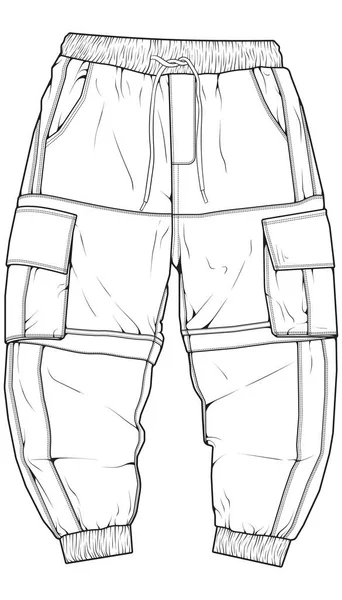 Men Cargo Pants Bottom Sketch Fashion Illustration Knitted Track Cargo — Stock Vector