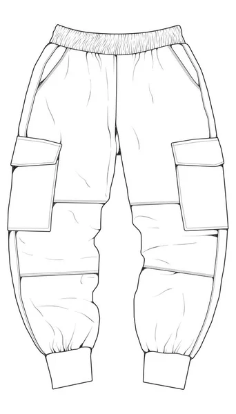Men Cargo Pants Bottom Sketch Fashion Illustration Knitted Track Cargo — Stock Vector