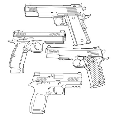 Ateşli silahlar serisi sanat tarzı, Atış Silahı, Silah illüstrasyonu, Vector Line, Silah illüstrasyonu, Modern Silah, Askeri konsept, Eğitim için Pistol hattı sanatı