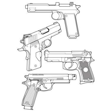 Ateşli silahlar serisi sanat tarzı, Atış Silahı, Silah illüstrasyonu, Vector Line, Silah illüstrasyonu, Modern Silah, Askeri konsept, Eğitim için Pistol hattı sanatı