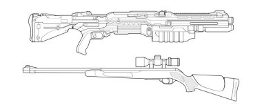 Ateşli silahlar serisi sanat tarzı, Atış Silahı, Silah illüstrasyonu, Vector Line, Silah illüstrasyonu, Modern Silah, Askeri konsept, Eğitim için Pistol hattı sanatı