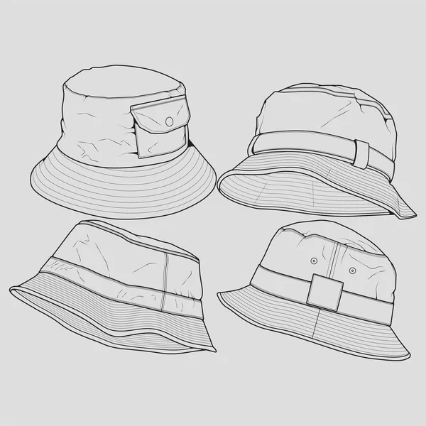 Σύνολο Κουβά Καπέλο Περίγραμμα Διάνυσμα Σχέδιο Σύνολο Καπέλου Κουβά Στυλ — Διανυσματικό Αρχείο