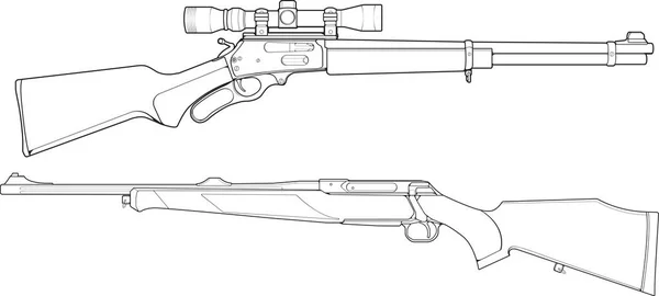 Набор Огнестрельного Оружия Линии Искусства Стрелковый Пистолет Оружие Иллюстрации Векторная — стоковый вектор