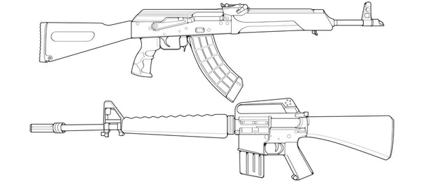 Conjunto Armas Fuego Estilo Arte Línea Pistola Tiro Ilustración Armas — Archivo Imágenes Vectoriales