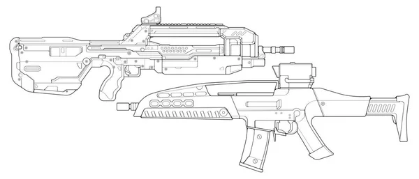 Conjunto Armas Fogo Estilo Arte Linha Tiro Arma Arma Ilustração — Vetor de Stock