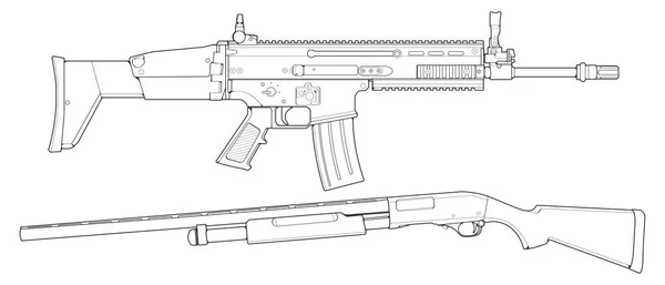 Set Firearms Line Art Style Shooting Gun Weapon Illustration Vector — Stock Vector