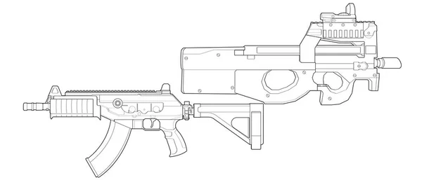 Set Von Schusswaffen Linie Kunststil Shooting Gun Waffen Illustration Vector — Stockvektor