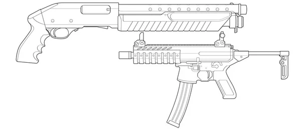 Uppsättning Skjutvapen Linje Konst Stil Skytte Pistol Vapen Illustration Vector — Stock vektor