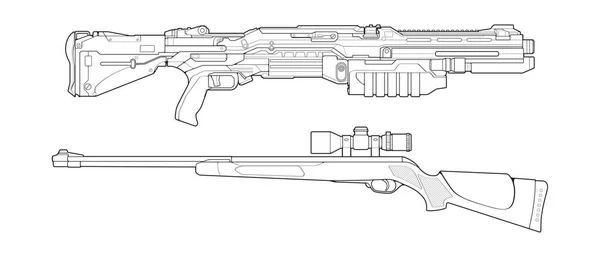 Set Linea Armi Fuoco Stile Arte Pistola Tiro Arma Illustrazione — Vettoriale Stock