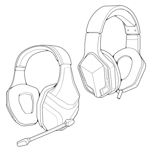 Set Line Art Headphones Illustration Vectorielle Concept Musical Vecteur Art — Image vectorielle