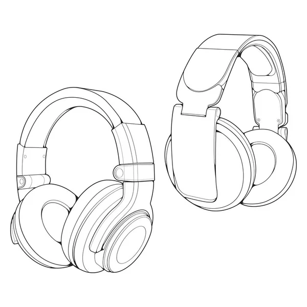 Definir Linha Art Headphones Vector Ilustração Conceito Música Vetor Arte — Vetor de Stock