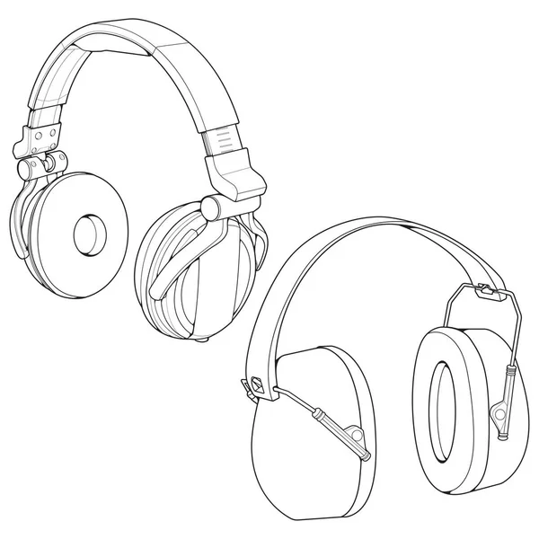 Definir Linha Art Headphones Vector Ilustração Conceito Música Vetor Arte — Vetor de Stock