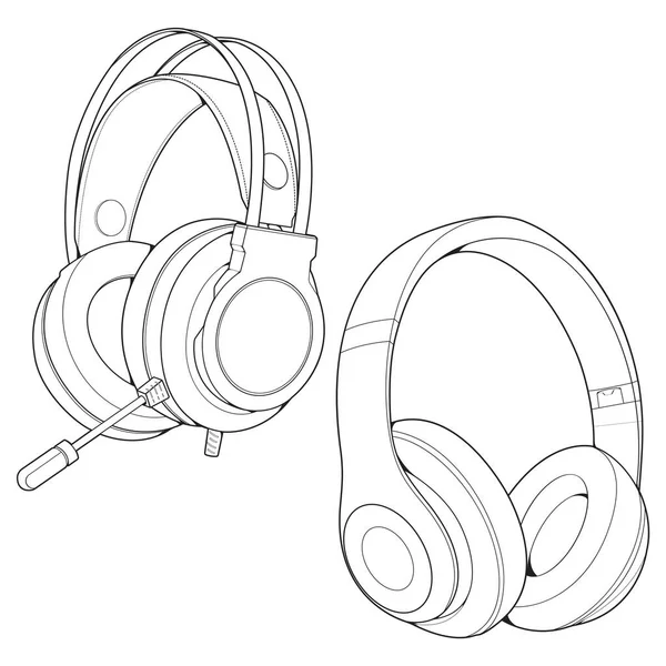 Definir Linha Art Headphones Vector Ilustração Conceito Música Vetor Arte —  Vetores de Stock
