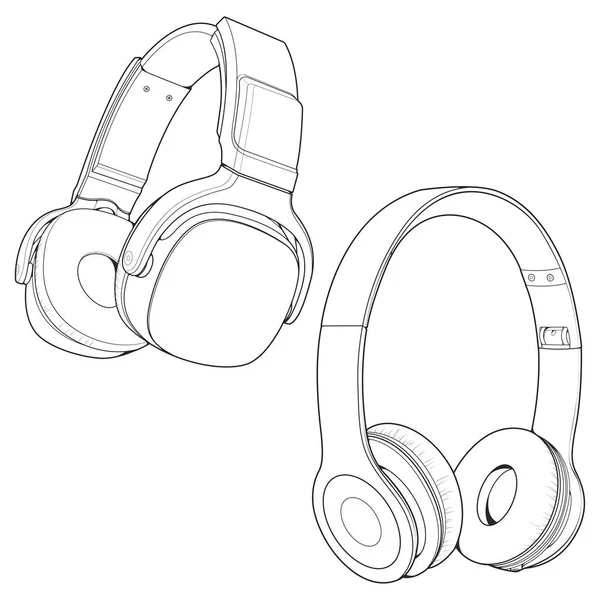 Set Line Art Headphones Illustration Vectorielle Concept Musical Vecteur Art — Image vectorielle
