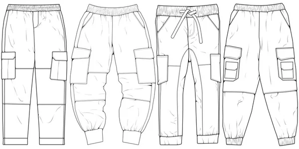 Men Cargo Pants Outline Vector Template Men Cargo Pants Sketch — Stock Vector