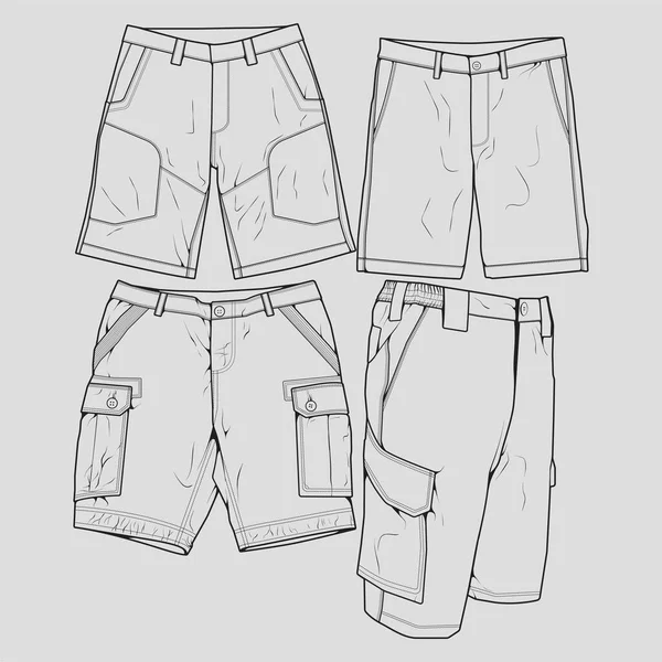 Bundle Set Short Pants Outline Drawing Vector Set Short Pants — Vettoriale Stock