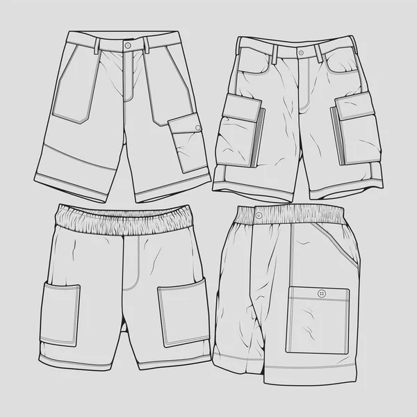 Bundle Set Short Pants Outline Drawing Vector Set Short Pants — Stockvektor
