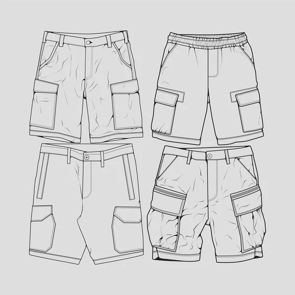 捆绑集短裤轮廓绘制向量 集短裤为草图样式 训练器模板轮廓 矢量图解 — 图库矢量图片