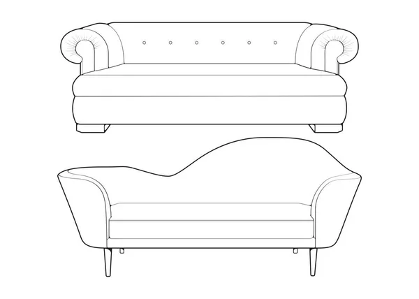 Set Sofá Sofá Línea Ilustrador Arte Esquema Muebles Para Sala — Vector de stock