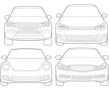 İzole edilmiş araba seti, vektör çizgisi sanatı, ulaşım vektör paketi, spor araba, modern araba, araba konsepti, çizgi vektörü.