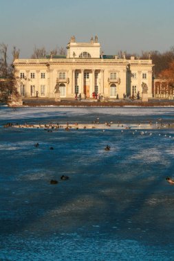 Classicist Palace on the Isle in Royal Baths Park in Warsaw in winter