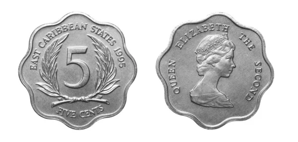 Cara Reversa 1995 Moneda Cinco Centavos Aluminio Estados Del Caribe — Foto de Stock
