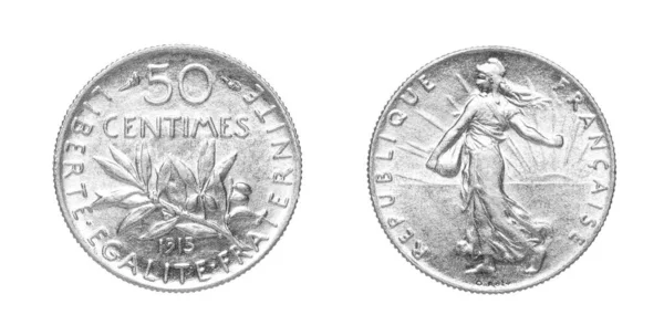 Cara Reverso 1915 Céntimos Plata Moneda Francesa Aislada Sobre Fondo — Foto de Stock