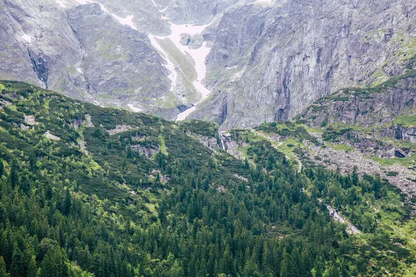 Vista Verso Approccio Lago Black Pond Nelle Montagne Tatra Cascata — Foto Stock