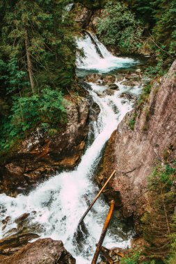 Wodogrzmoty Mickiewicza şelalesi Polonya 'daki yüksek dağlardan aşağı akıyor