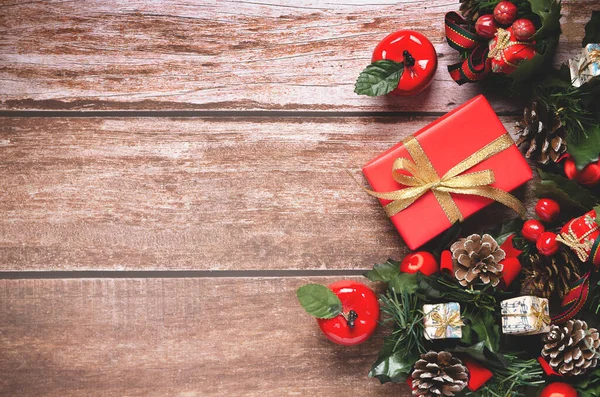 Kopya alanı ile ahşap arka plan christmas dekorasyon. 