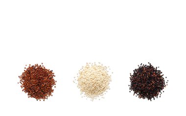 Fotokopi alanı beyaz arkaplanda kırmızı, beyaz ve siyah kinoa. 