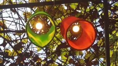 Geceleri bahçeyi aydınlatan güzel fenerler açık gökyüzünün altında sıcak, huzurlu ve büyülü bir atmosfer yaratıyor.