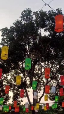 Geceleri bahçeyi aydınlatan güzel fenerler açık gökyüzünün altında sıcak, huzurlu ve büyülü bir atmosfer yaratıyor.